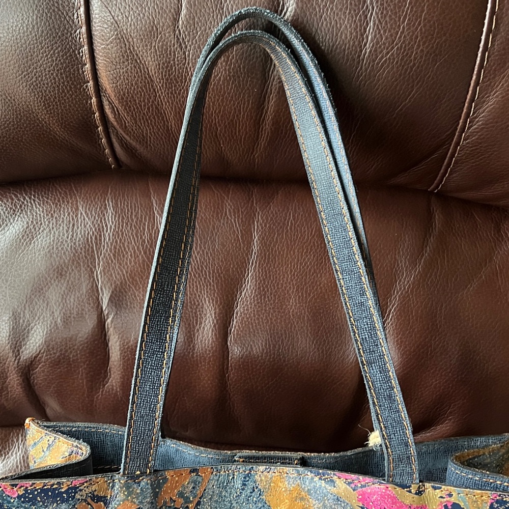 Patricia Nash Toscano Art Expression Spring Multi Floral Blue Tote Bag Purse - Picture 9 of 12